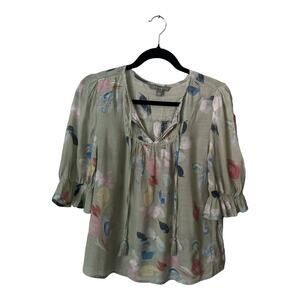 Sharagano Light Green Floral Blouse 3/4 Sleeves, size Small